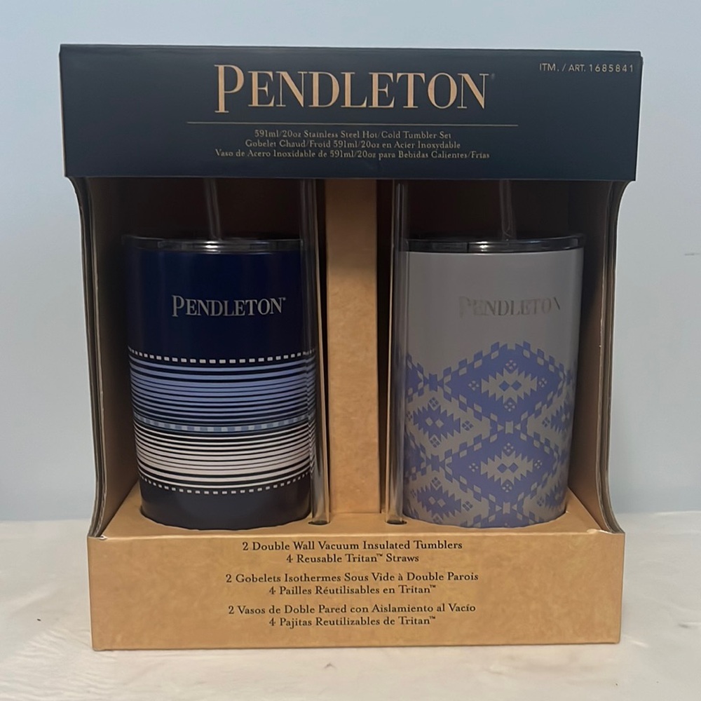 Pendleton NIB 2 Pack Double Wall Insulated Tumblers With straws